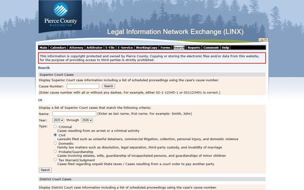 Pierce County Superior Court LINX search - Graham probate court records