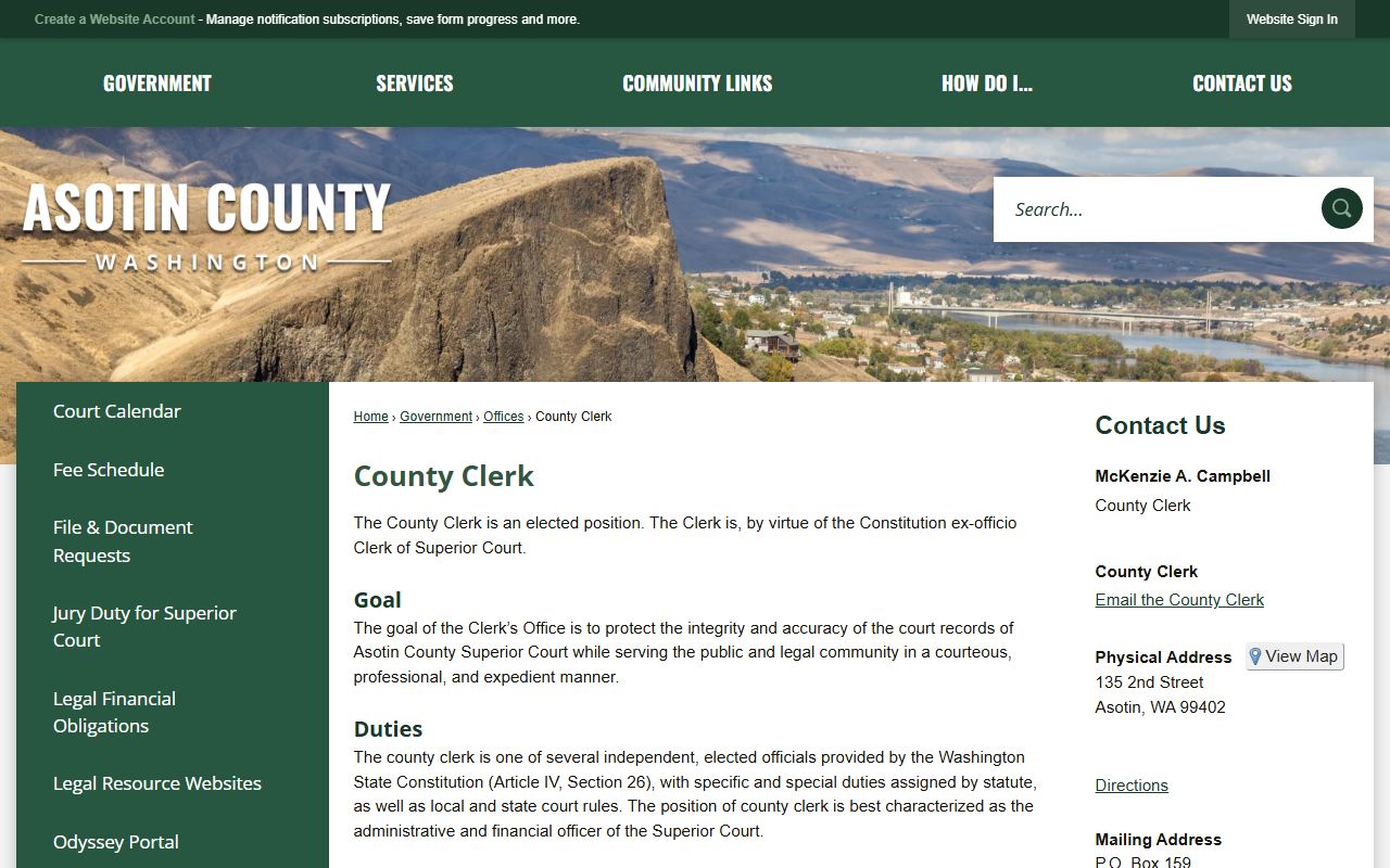 Asotin County probate court records clerk official page
