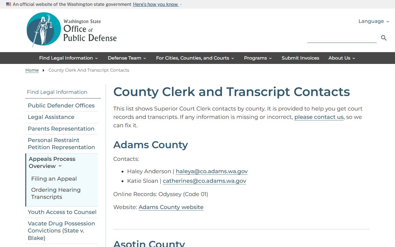 Clallam County probate court records clerk contact information