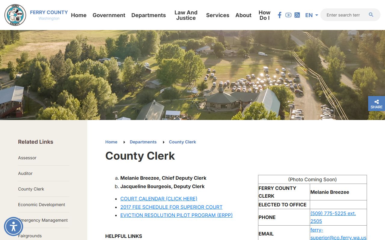 Ferry County Clerk office page for probate court records in Republic Washington