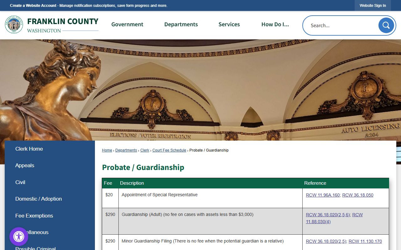 Franklin County probate guardianship fee schedule