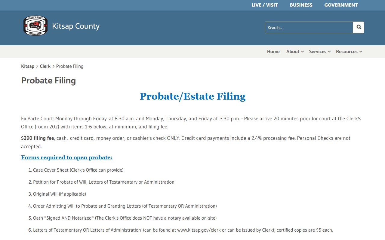 Kitsap County probate court records filing information