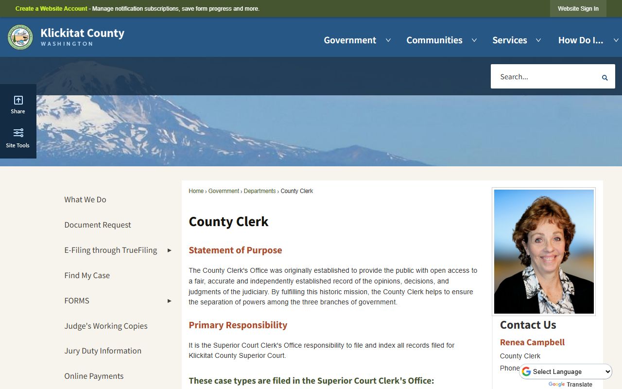 Klickitat County probate court records clerk office