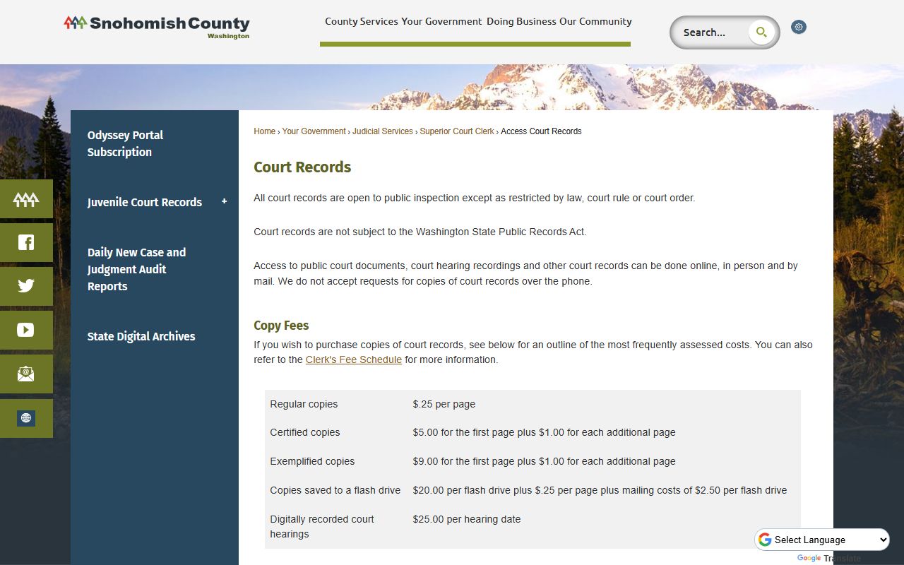 Snohomish County probate court records access page