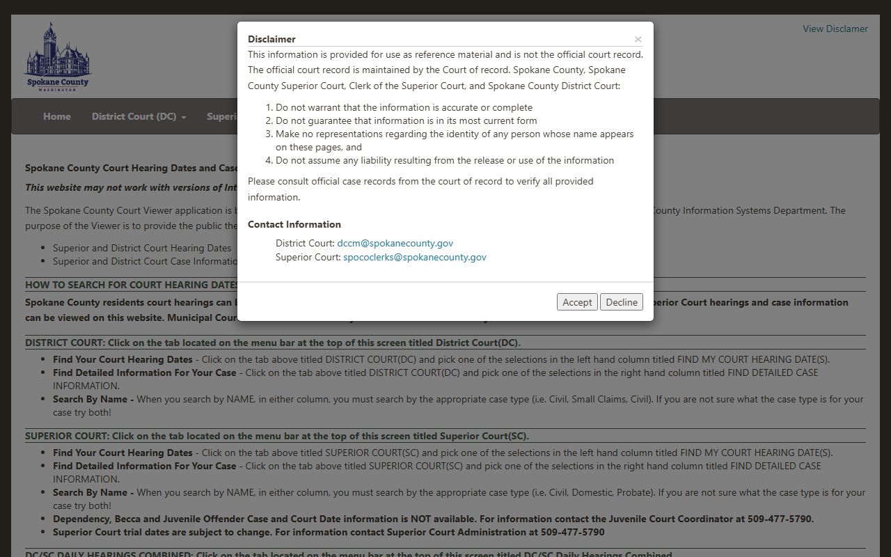 Spokane County Court Viewer probate case search tool