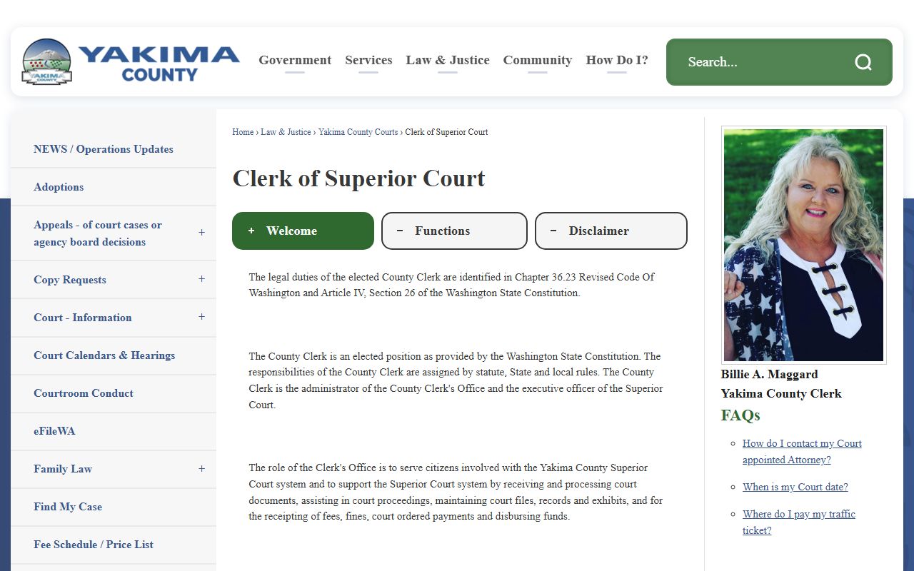 Yakima County probate court records clerk of Superior Court