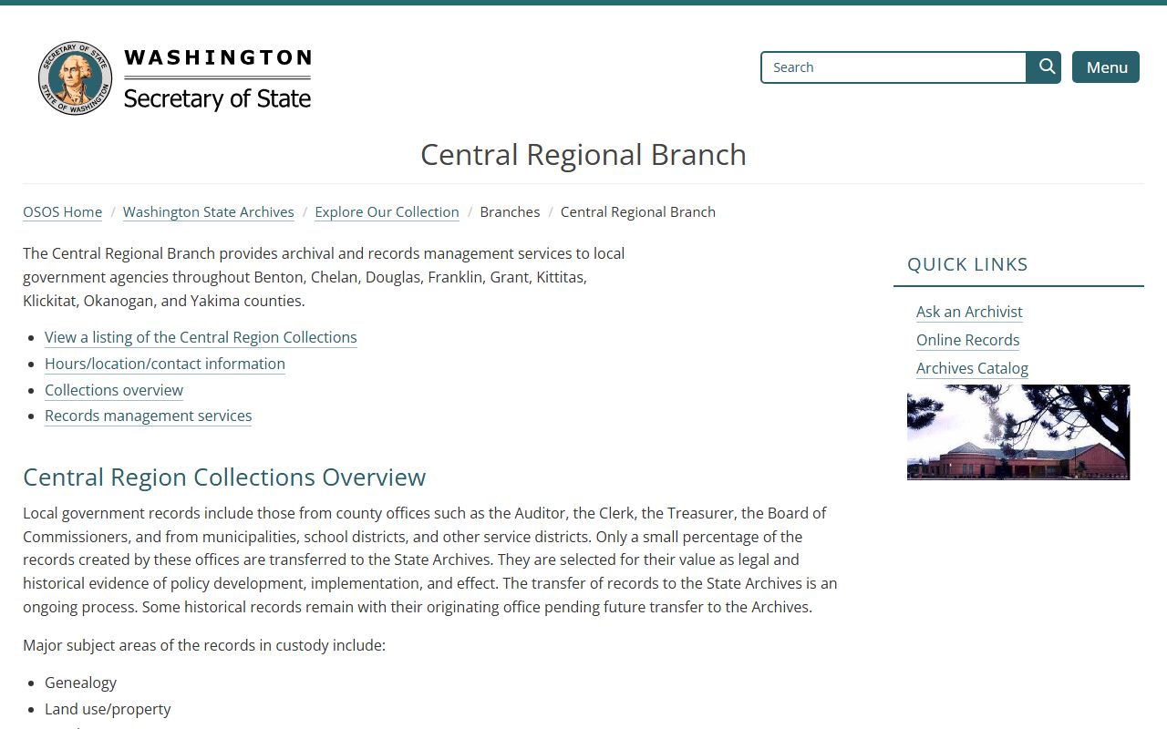 Washington State Archives Central Regional Branch probate records nine counties