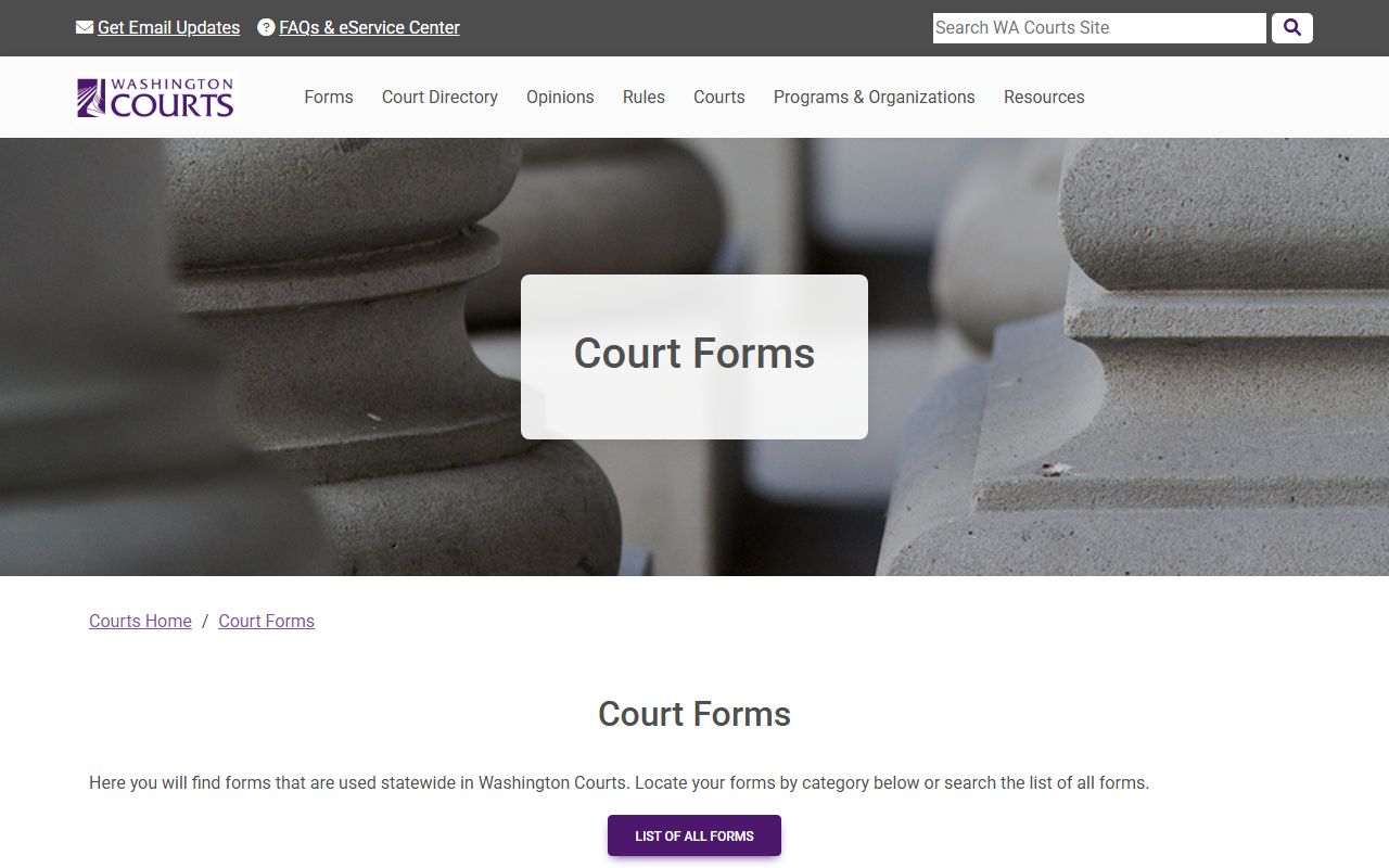 Washington State Courts official probate court forms database