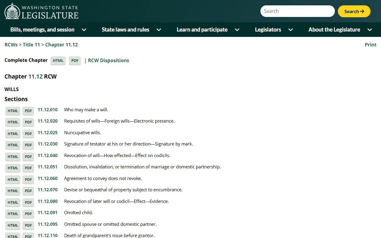 RCW Chapter 11.12 wills Washington probate court records